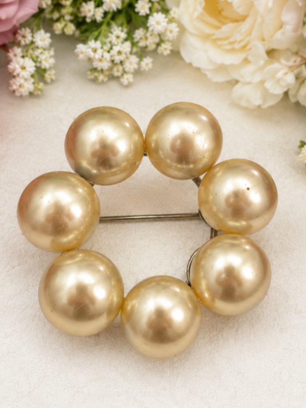 ANTIQUE Sterling Silver Pearl Brooch ~ 1920s Large Glass Pearl Sterling Brooch